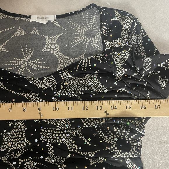 Vintage Y2K Dressbarn Shirt Women Medium Black Floral Silver Sparkle Babydoll - Picture 7 of 11